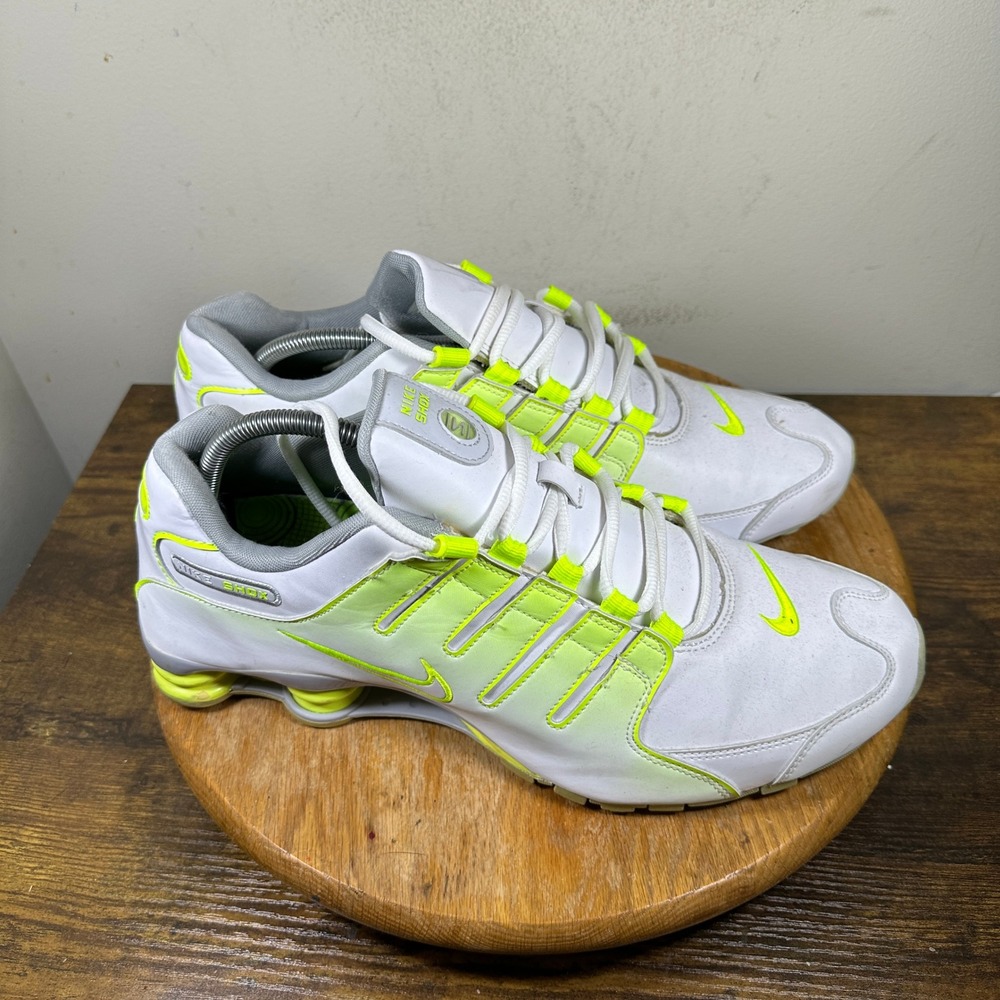 Nike Shox Deliver Mens Sz 13 White Neon Yellow Athletic Shoes 378341-136